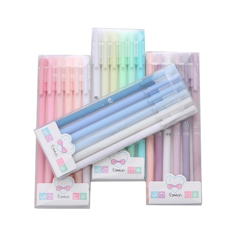 6Pcs/set Morandi color neutral pen girl heart 6 boxes student black bullet signature pen office stationery