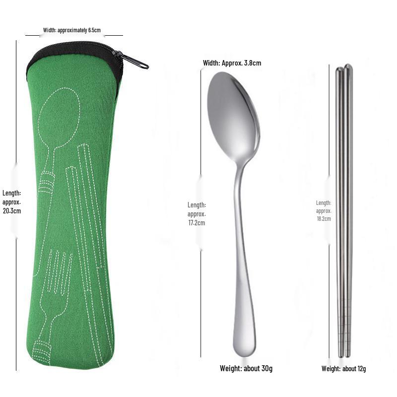 Stainless Steel Portable Cutlery Set with Cloth Bag - Includes Knife, Fork, Spoon & Chopsticks for Outdoor Travel