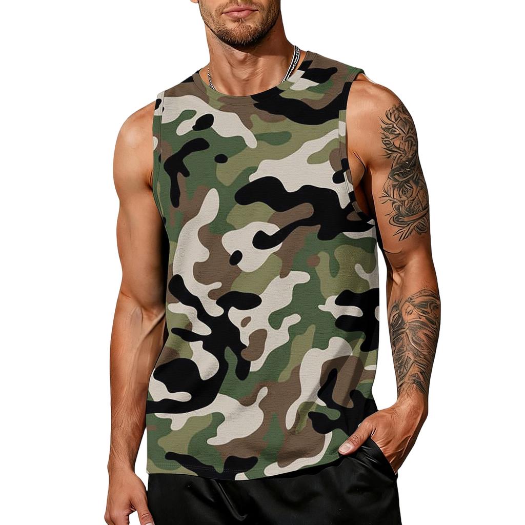Men's casual trend camouflage printed vest - Men's sporty breathable sleeveless top