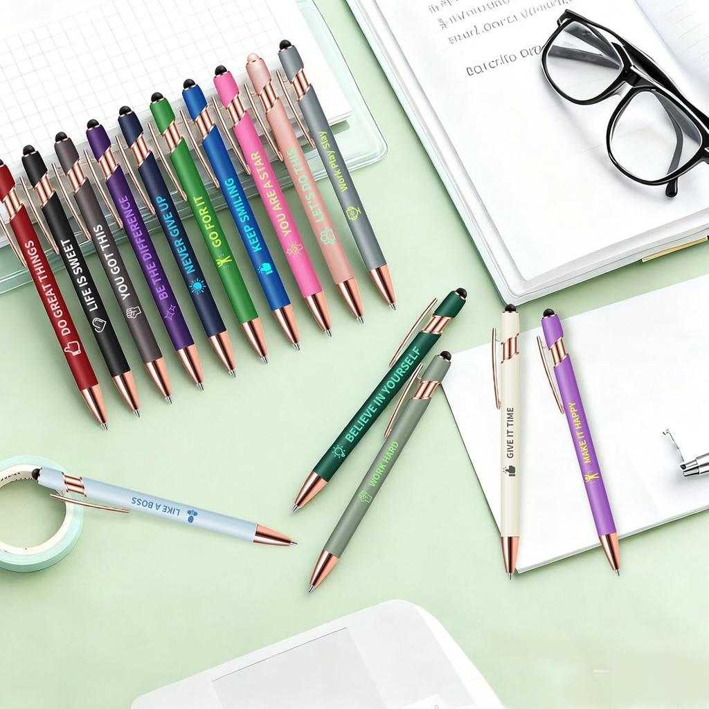 15 Pack pirational Pens - Motivational Ballpoint Pens Bulk with Quotes Stylus Tip Black Ink, Funny Pens for Coworkers School Office Supplies, Black