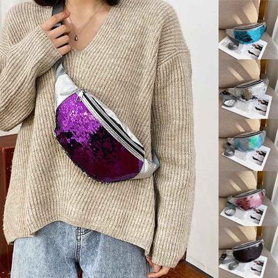 Bolsa de cintura de lantejoulas feminina nova moda ombro crossbody bolsa de peito