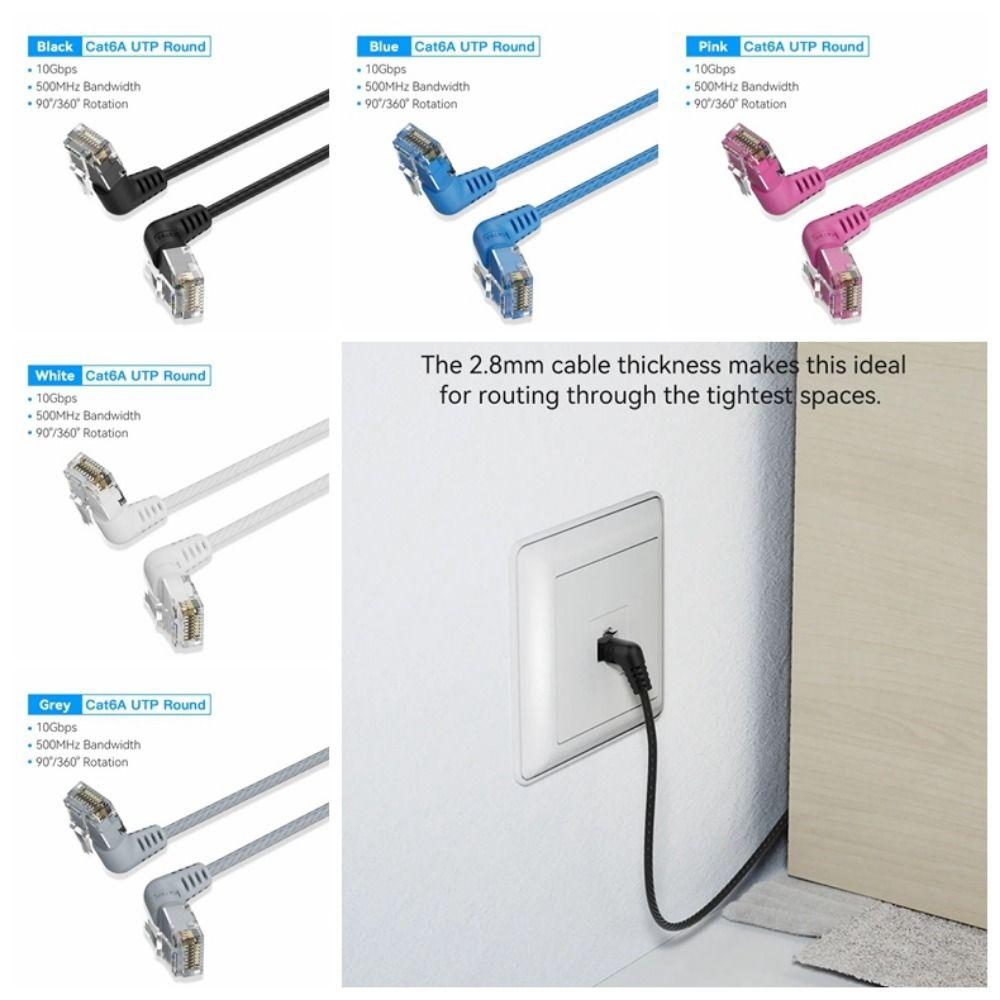 

Slim Cable Cat6A Ethernet Patch Cable Double Elbow Cat6 Lan Cable For Computer Router Laptop 0.5M чорний