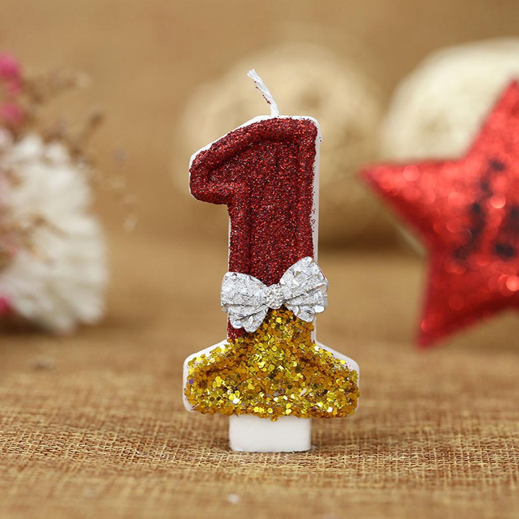 2.95-inch Red Gold Bow Digital Birthday Cake Candles Cake Candles Sparkling Wedding Baby Shower Party Decoration Cake Top Cover