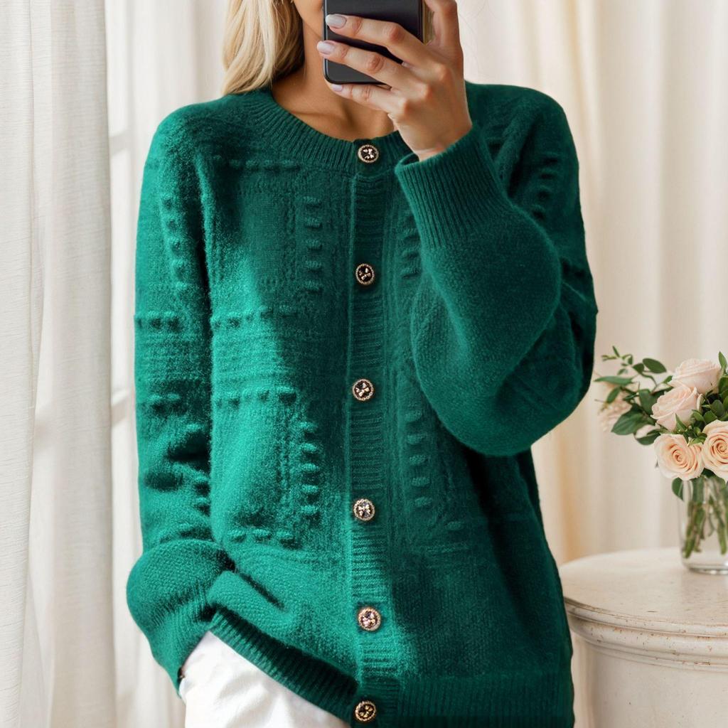 Women's 2025 Autumn/Winter Jacquard Knit Button-Up Cardigan Sweater