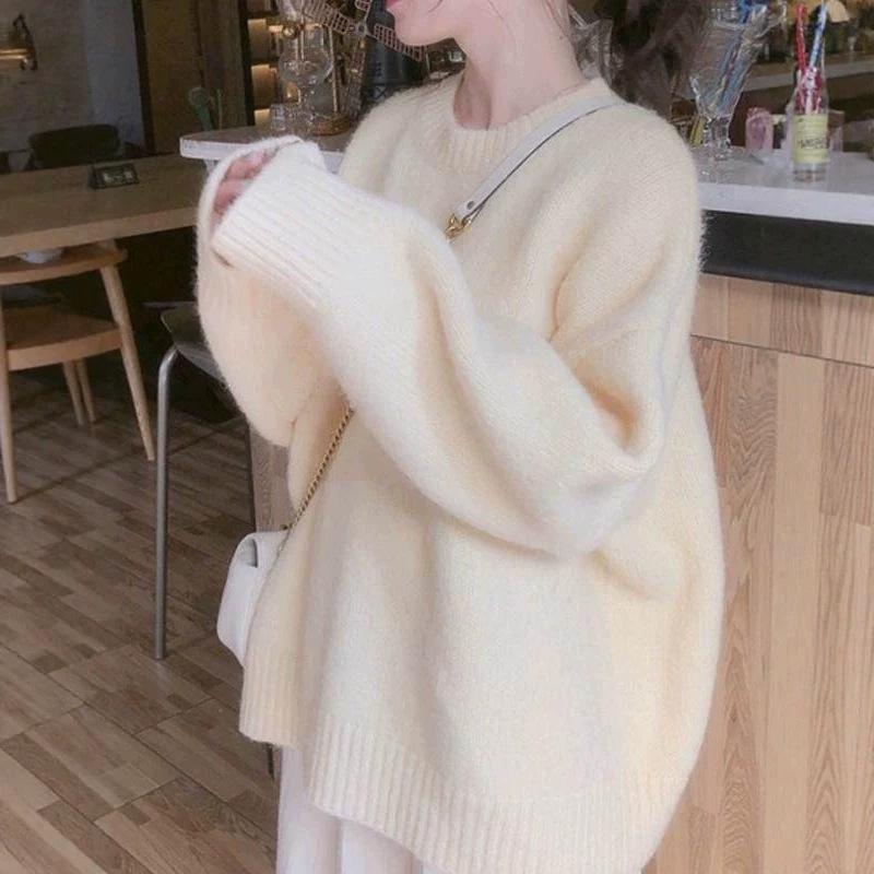 2025 Fall/Winter Women's Mohair Fluffy Loose Sweater - Cozy, Thick Knit in Lazy Style