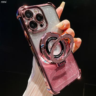Für iPhone 15 Pro Max Luxus Magsafe Magnetische Blitz-Beschichtung Ständer Handyhülle Für iPhone 11 12 13 14 16Plus Linsen-Schutzhülle