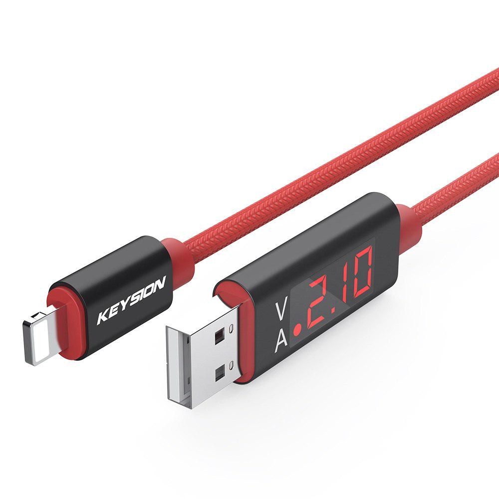 

KEYSION 2.1A Світлодіодний цифровий дисплей телефонного кабелю для iPhone 14 13 12 11 Pro Max XS XR 8 7 6 Плетений кабель із зарядними даними червоний