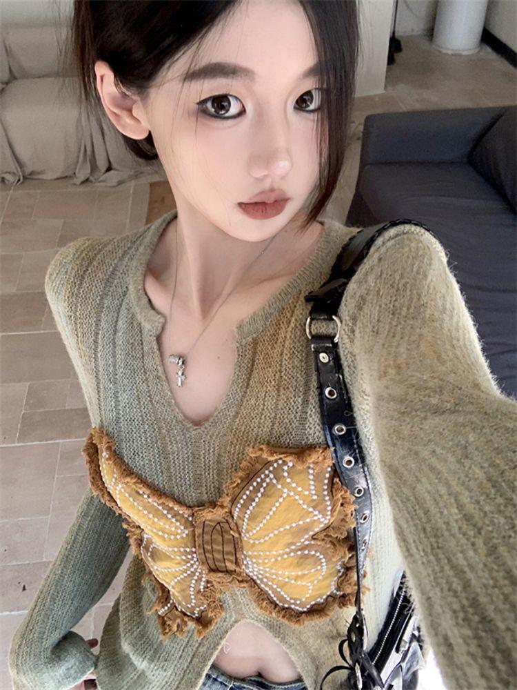 Butterfly Design Slim Fit Long Sleeve Knitted Sweater for Women - Autumn Collection