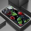 Cherry Green Leaf Pattern Glass Material Phone Case For iPhone 17 16 15 14 Pro Max 13 12 11 16E 17Air 7 8 Plus XR XS X Cover