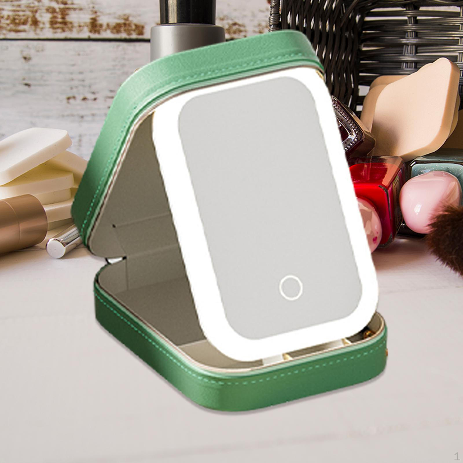 

Дорожній чохол для макіяжу з дзеркалом, 3 регульованими яскравостями, косметичка, портативний, макіяж зелений