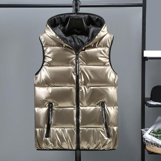 Podzim Zima Muži Vesta Bavlněná Vycpaná Kapuce Jednobarevná Velká velikost Světlý povrch Ztluštěná bunda Streetwear