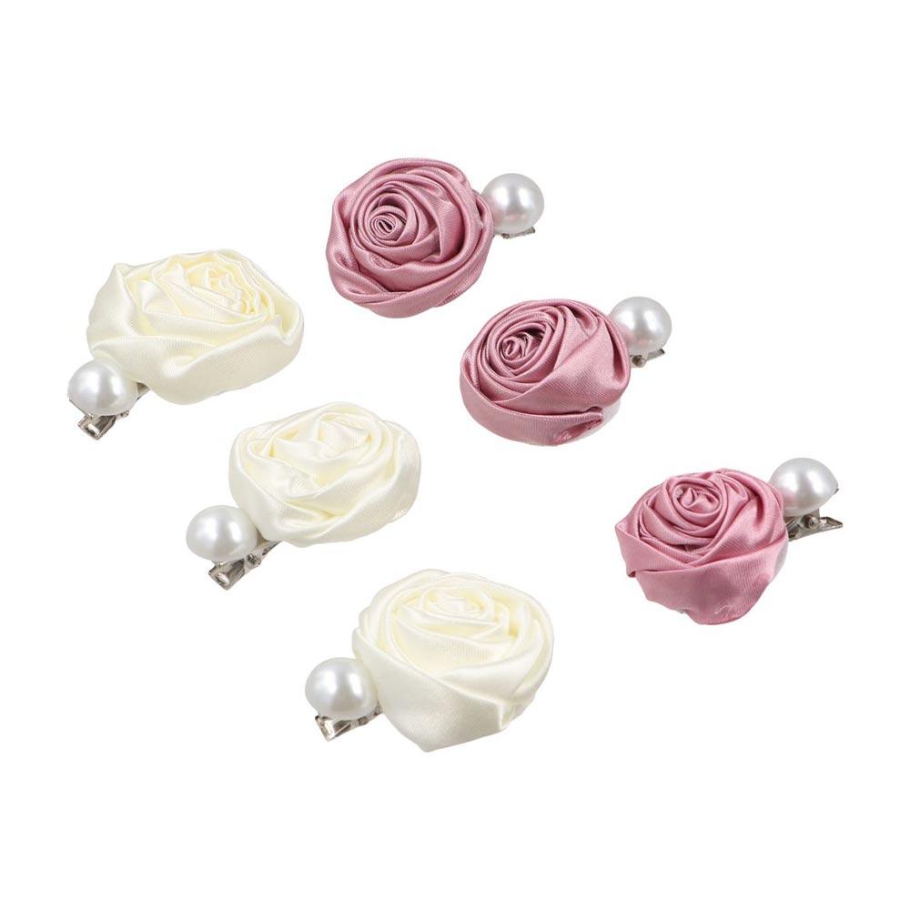Flower Rose Hair Clips Korean Style Pearl Barrettes Elegant Silk Satin Hairpin  Women