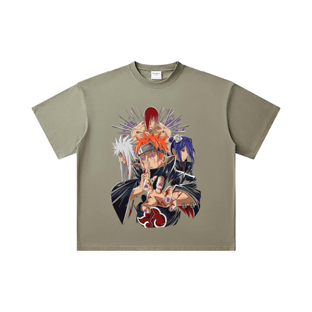 260 GSM Double Yarn 32 Count 100% Cotton Naruto V10 Pain Print Unisex Heavy Cotton T Shirt