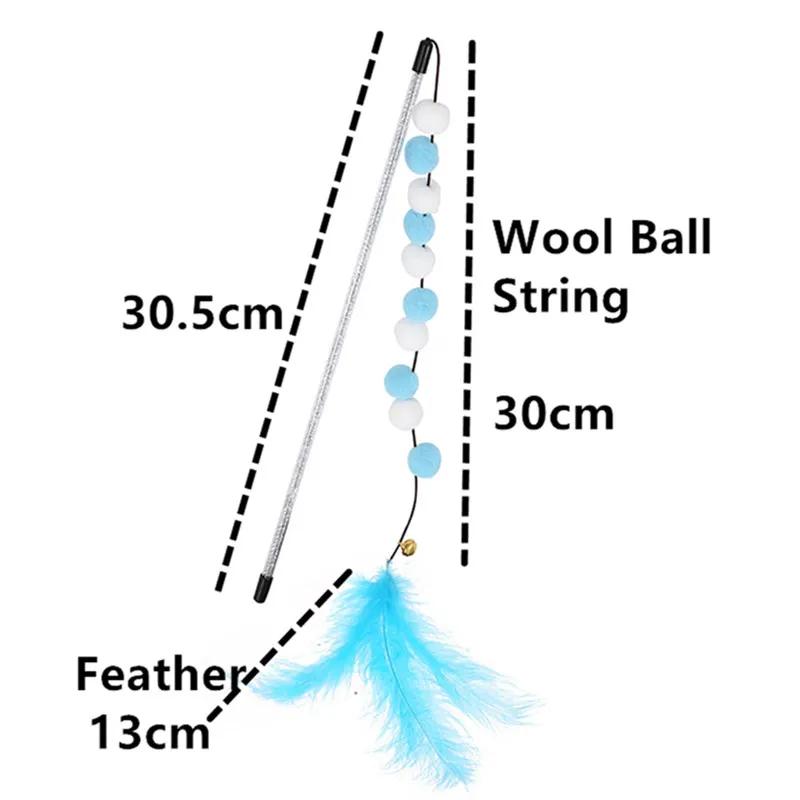 Cat Toy Wool Ball Cat Toys Interactive Teather Toys for Cats Sticks Colorful Plush Ball String Cats Toy with Bell Pet Supplies