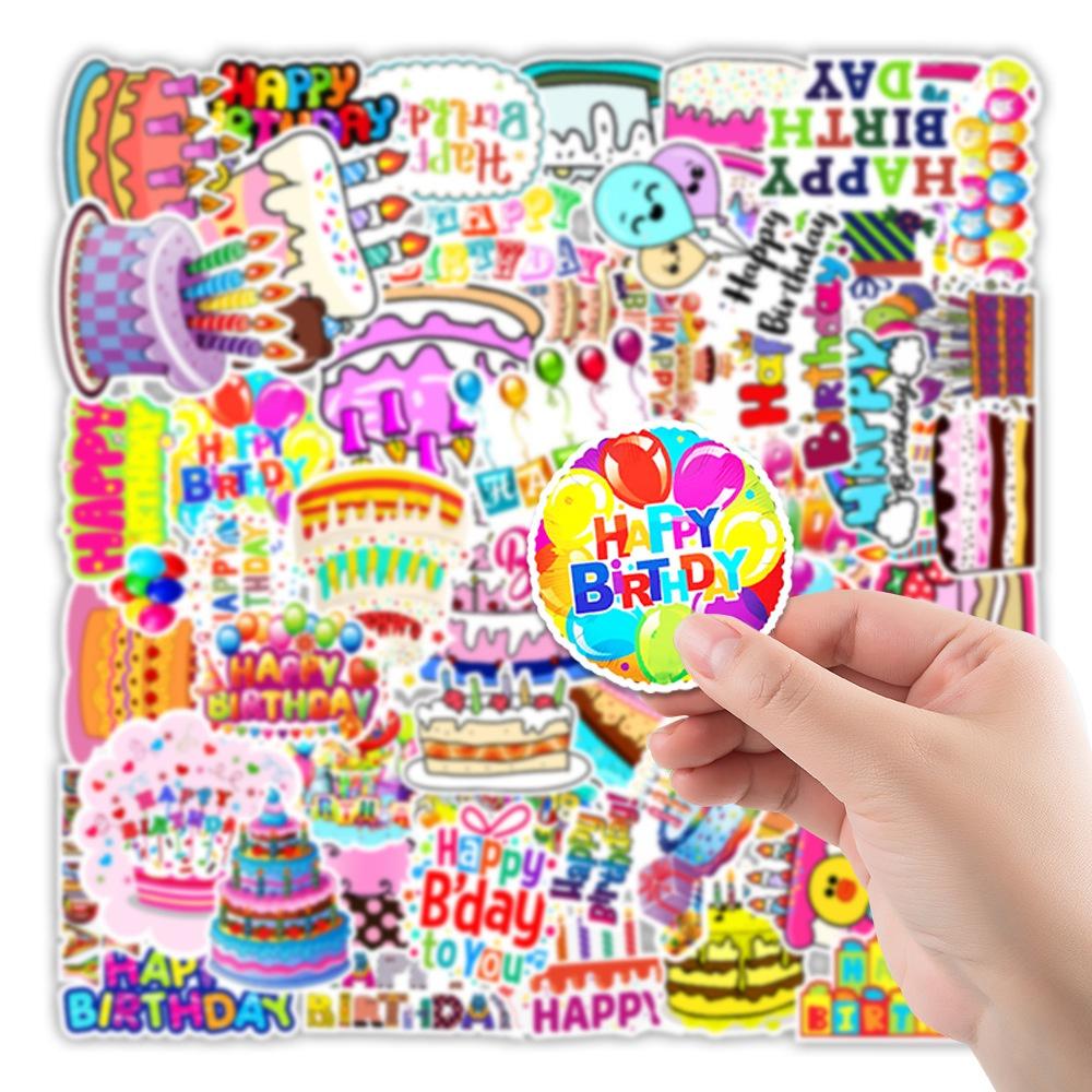 10/50pcs Enjoy Cartoon Happy Birthday Party Cake Candles Stickers for Laotop Waterproof Stickers Luggage Laptop Stickers Car Gifts random 10pcs