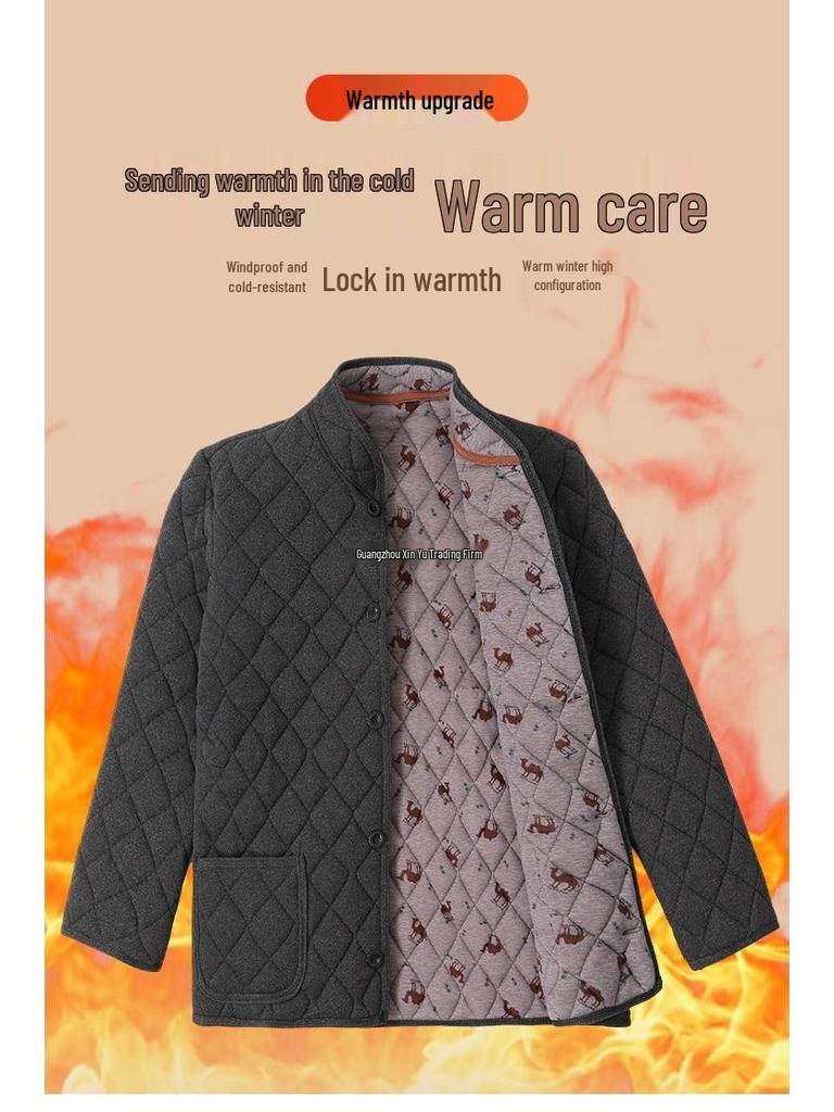 Men's Winter Velvet Set for Seniors: Warm Cotton Jacket and Pants