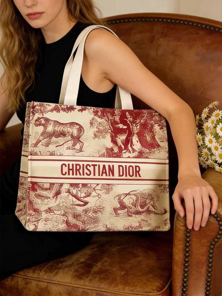 Burgund Dschungelprint Christian Dior Tragetasche Marke Schönheitsaccessoire, Große Schulterhandtasche Damen Reise Kosmetikaufbewahrung Geldbörse