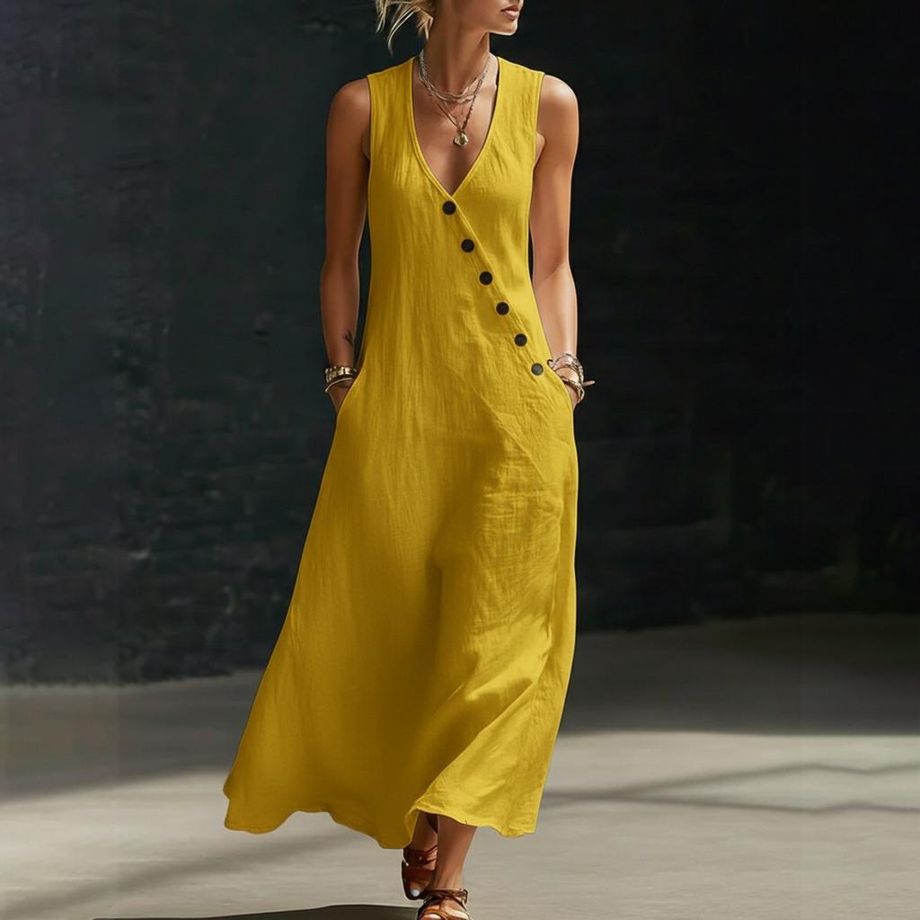 Women's Dress Mid-length Casual Flowy Dresses V-neck Vocation Boho Beach Dress
