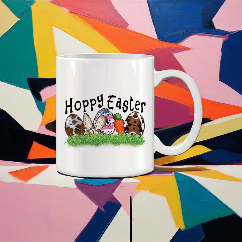 Easter Symbol Mug Hand-painted Egg Water Mug Colorful Rabbit Coffee Cups Shake Cotton Tail Cute Gift School Office Ceramic Mugs