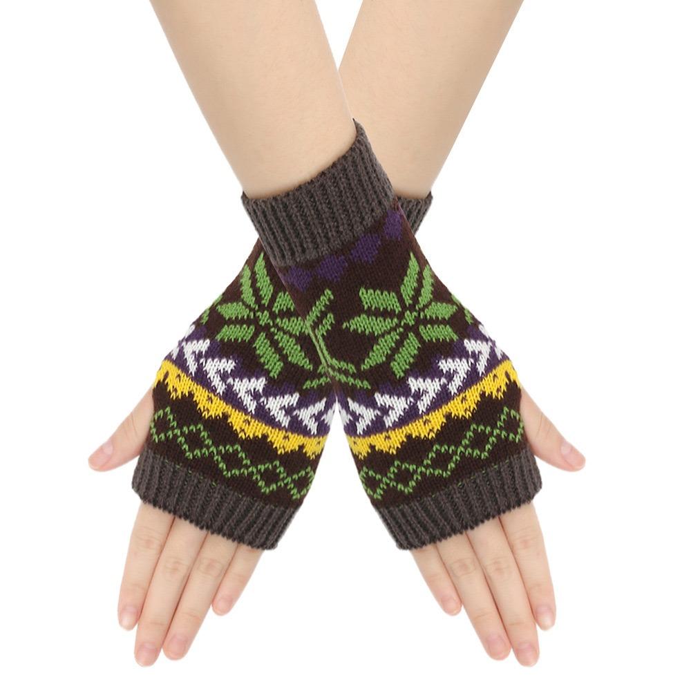 Festive Christmas Snowflake Women's Fingerless Gloves Writing Typing Winter Wrist Warmers Punk Gothic Rock Knit Half Mittens