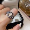 Exquisite Retro Zircon Flower Oval Open Ring: Sparkly, Fashionable & Versatile Index Finger Jewelry