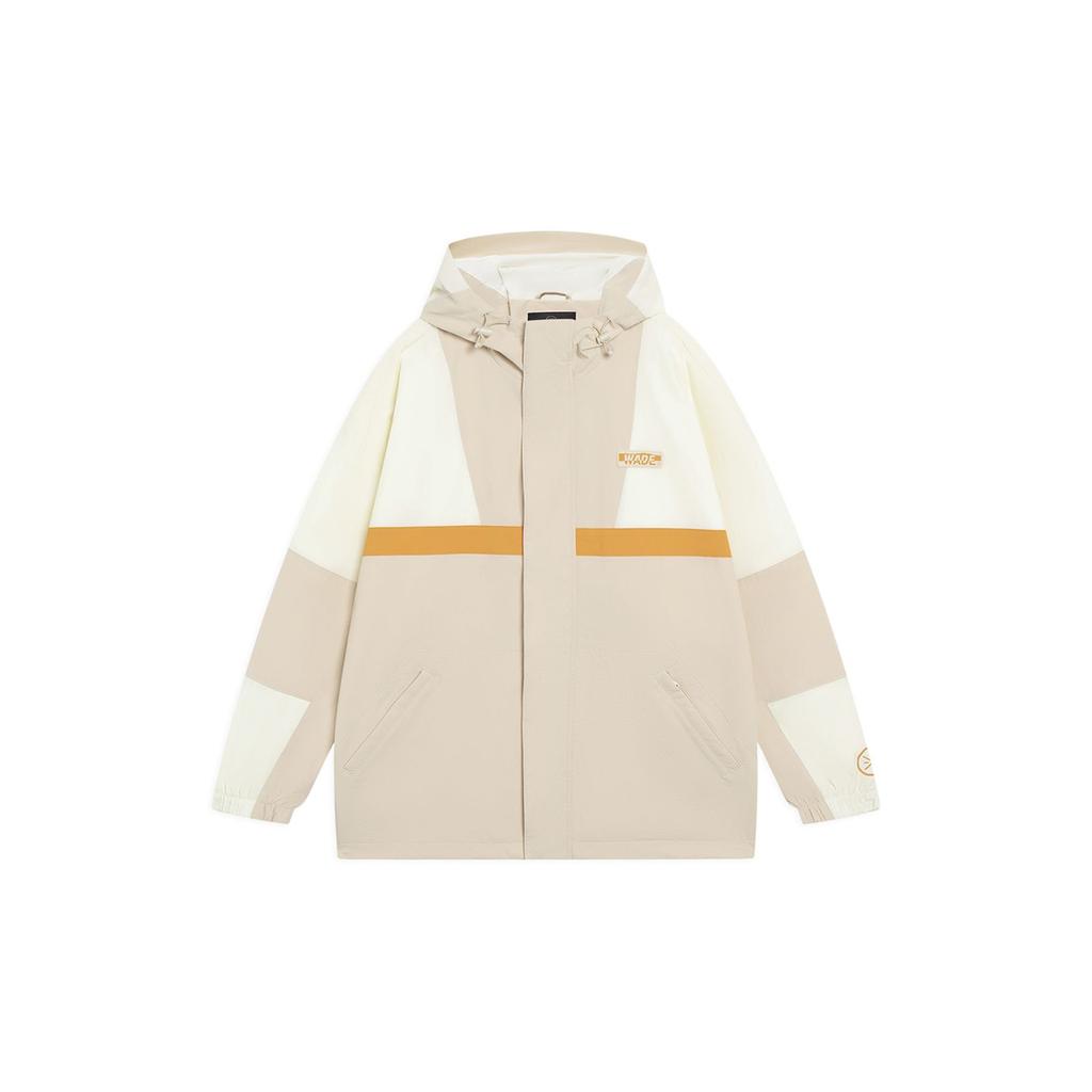 Li-Ning Wade Series Color-Block Letter Print Loose Zip Hooded Long-Sleeve Windbreaker Jacket Men Jacket Cream-White AFDT085-7