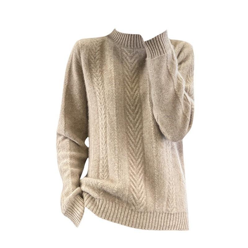 

Thickened Half-high Neck Wheat Ear Pattern Cardigan for Women s Autumn and Winter New Skin-friendly and Warm Versatile Knitted Base Shirt S