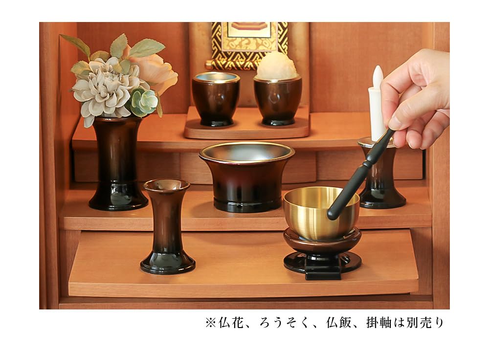 7-Piece Buddhist Altar Set [Sazanami] (6 Buddhist Altar Accessories + Bell Set, 3-inch Size) Modern Buddhist Altar Accessories, Flower Vase, Incense