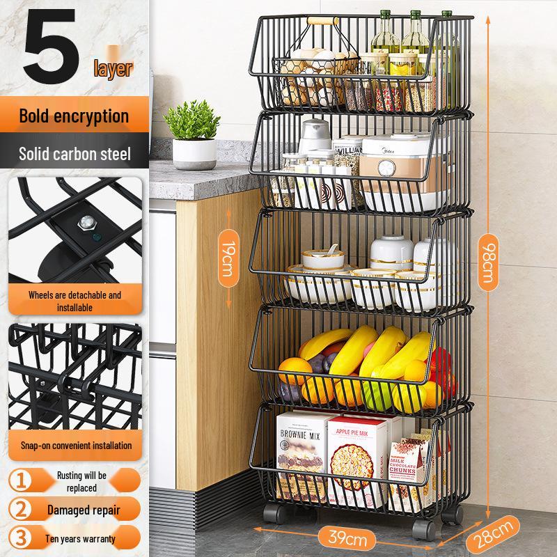 Multi-layer Floor-standing Fruit & Veggie Basket Rack for Kitchen & Home