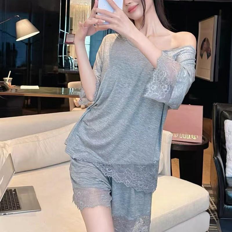 Modal pajamas women's lace with chest pad summer short-sleeved shorts cool cotton new suit loungewear