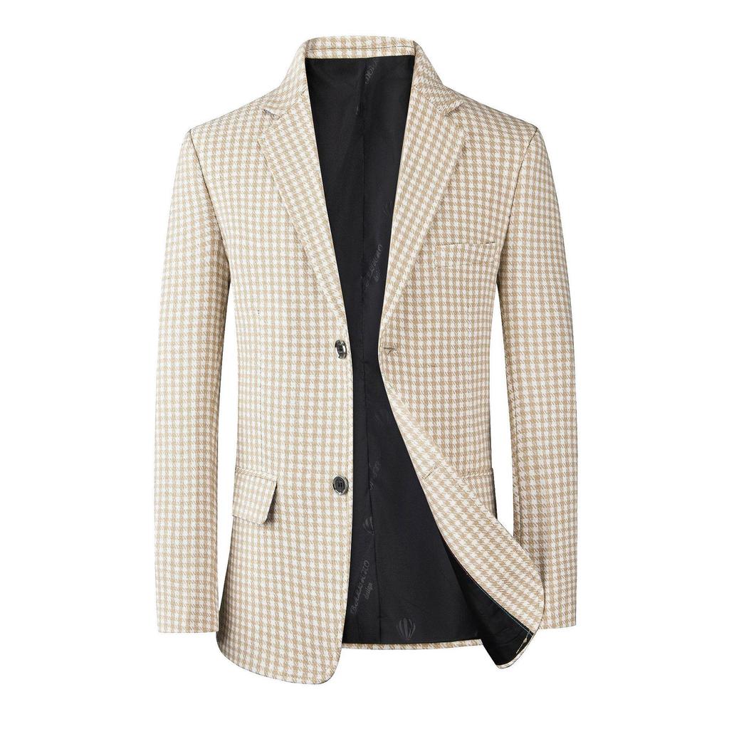 2024 Men's Slim Fit Plaid Jacket Suit - Korean Style, Casual Spring/Autumnwear