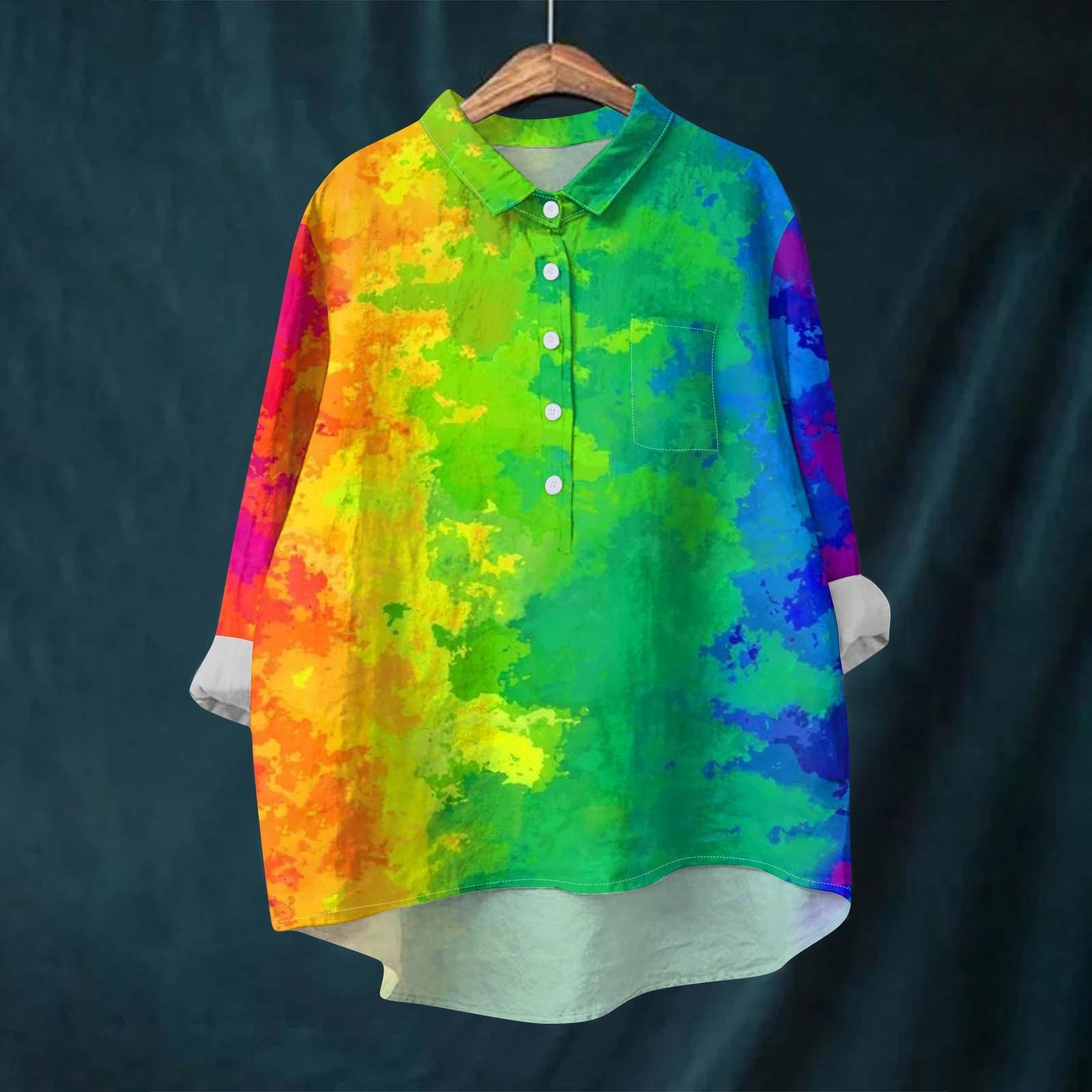 

Женская рубашка-блузка с длинными рукавами и принтом на пуговицах, повседневный подол, нестандартный воротник рубашки XL