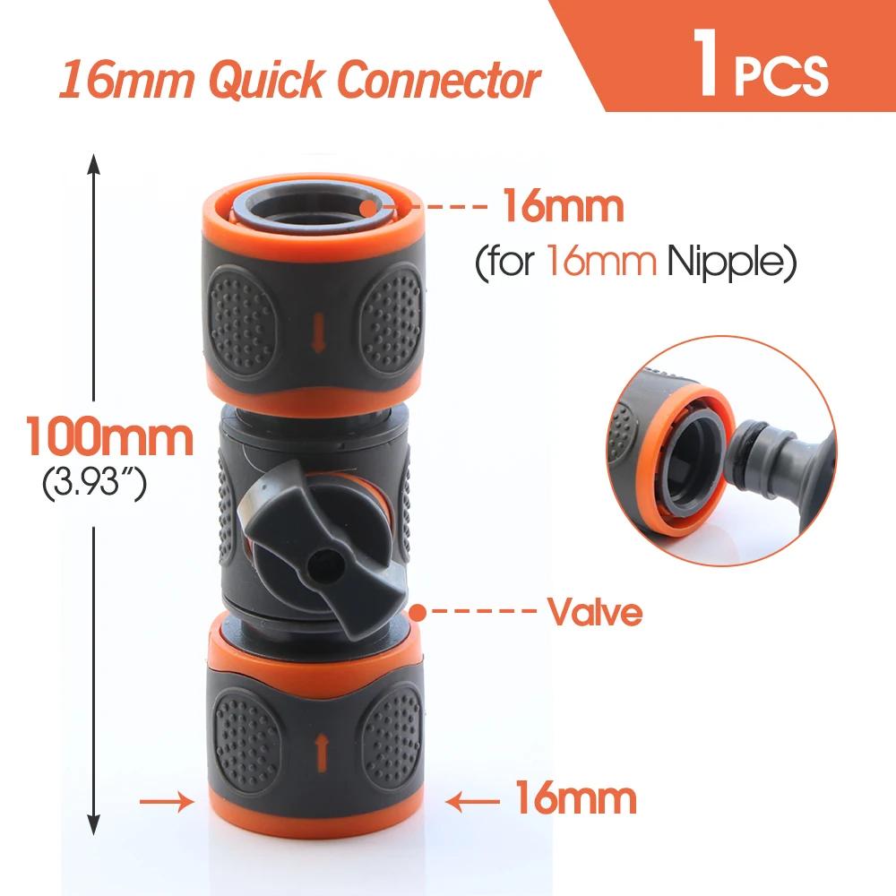 16mm Ball Valve Hose Adapter Quick Connector Connect Repair Coupling Joint Extender Garden Irrigation Tubing Stop Water Shut Off