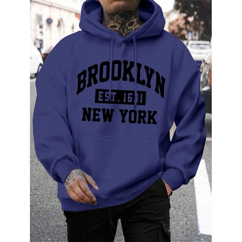 Beooklyn-New York Men's printed wool hoodie, warm hoodie, fur hoodie, casual and fashionable, large size, 1631