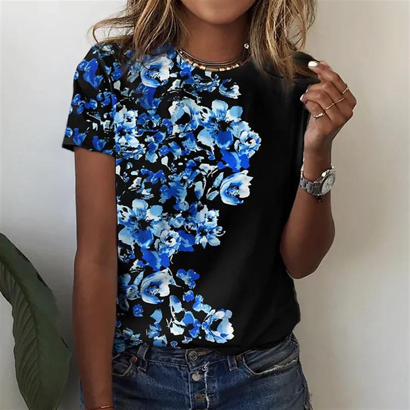 Women's 3D T-shirt with Digital Printing Round Neck Loose Short Sleeved T-shirt