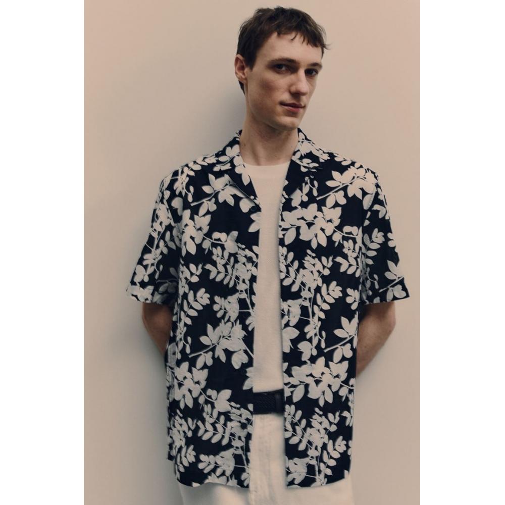 

Рубашка HM Regular Fit с принтом, темно-синие листья