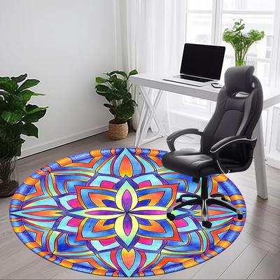 1pc Mandala, Symmetry Office Round Rug, Non-slip, Soft and Durable Office Rug for Interior Decoration, Perfect for Office,Decoration Yy260204091