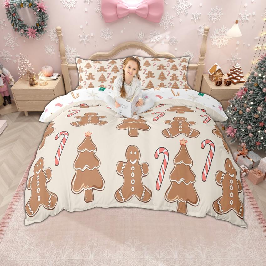 Homewish Merry Christmas Duvet Cover Set For Girls Boys 2Pcs/3Pcs, Gingerbread Xmas Tree Bedding, Nutcracker Comforter Cover Set