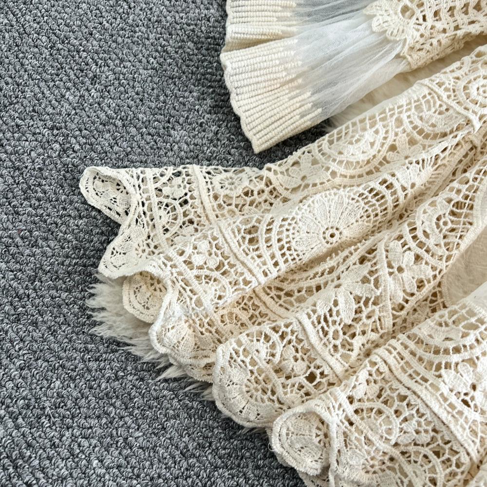 Dimanaf 2025 Neues Sommer Damen Lang Strickkleid Ärmel Mode Spitzenkleider Lässig Locker