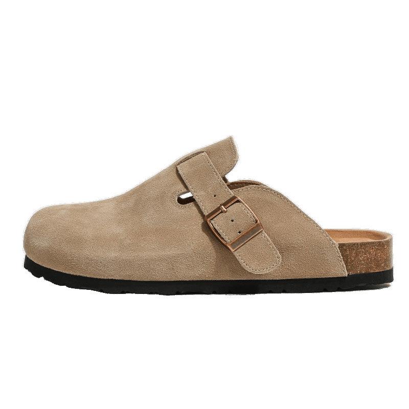 All-leather female couple Baotou cork bottom with half a height increase inside slippers and a pedal outside