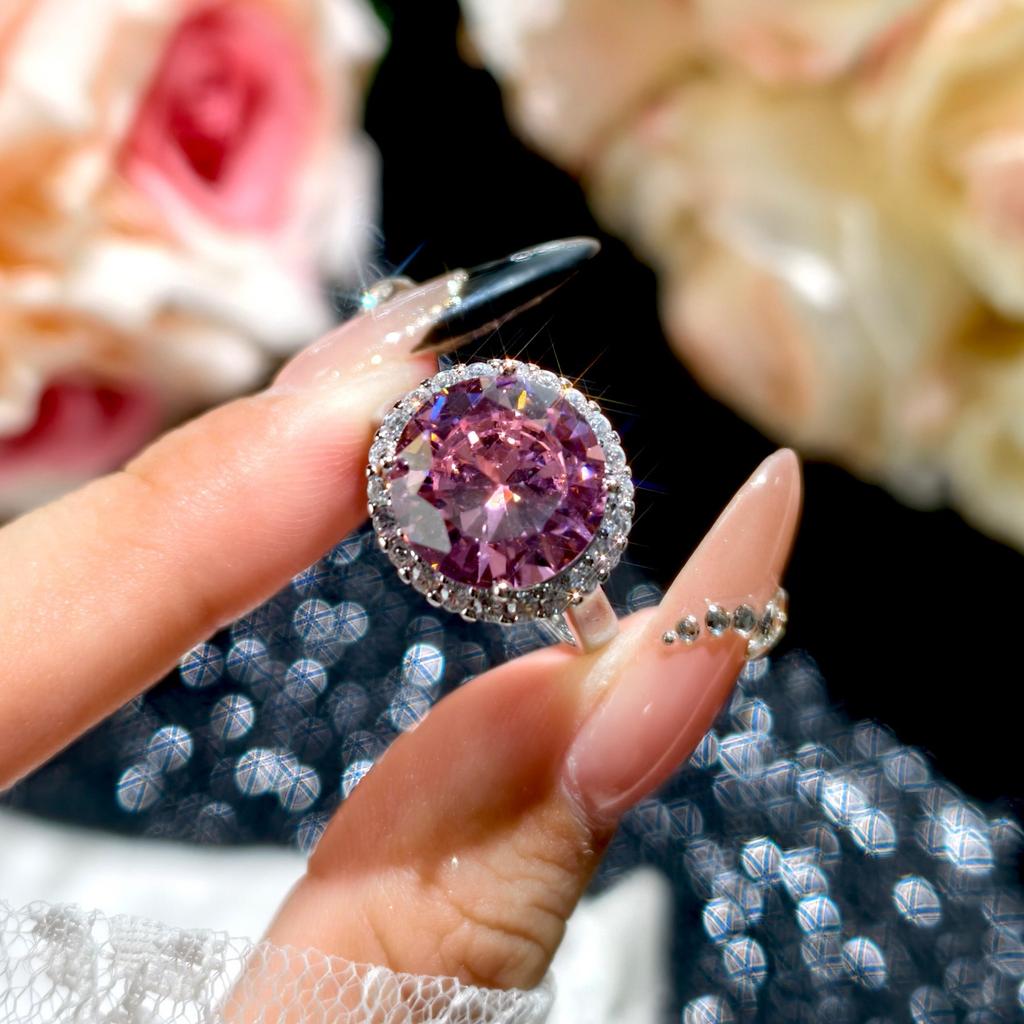 2026 Pink Zircon Necklace, Romantic Cherry Blossom Pink Diamond Set, Long Argyle Pink Diamond Stud Earrings Pendant.