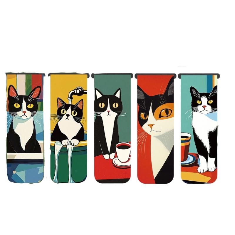5 Pcs Magnetic Bookmarks Cats Series Bookmarks Reading Bookmarks Lovely Bookmarks Aesthetic Page Marker for Reading 1