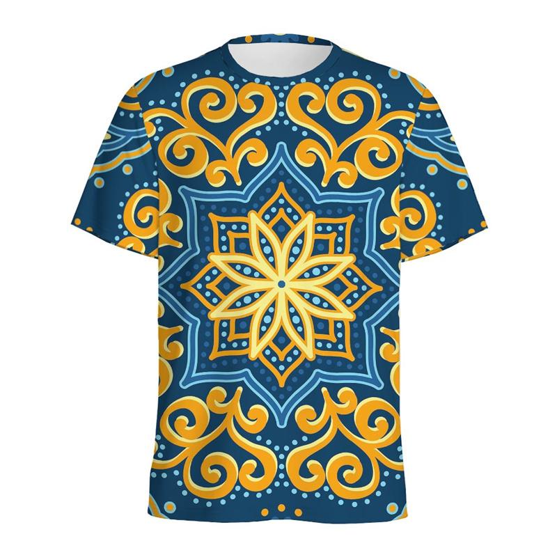 Bohemian Mandala Pattern T Shirt Men Kaleidoscope 3D Printed T-Shirts Summer Fashion O-Neck Loose Short Sleeve Tees Streetwear