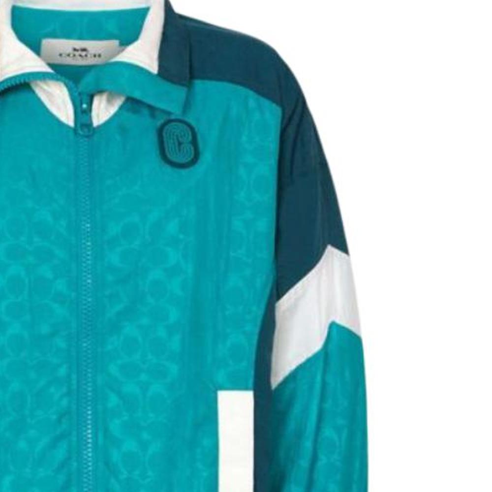 Coach SS23 Color Block Logo Full Print Zip Long Sleeve Jacket Women Jackets Blue C2524-SA4