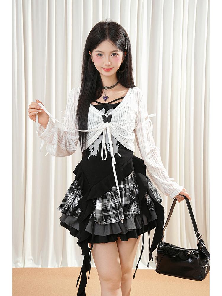 Butterfly Isle Dark Gothic Halter Neck Layered Mini Skirt Set L черного топа на бретельках