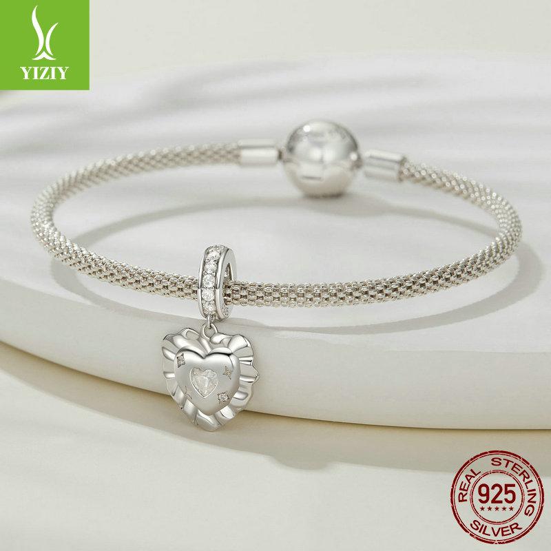 Girly Heart Pillow Diy Pendant, Sweet Dreamy Heart S925 Sterling Silver Bracelet Beaded
