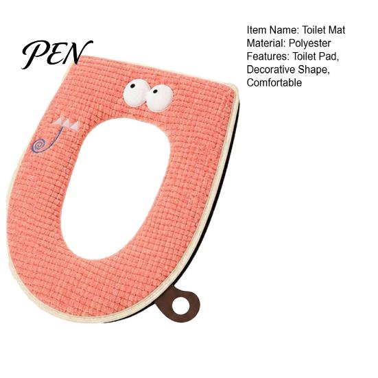 Hygienic Toilet Seat Lifter Zippered Cover with Handle, Warm Soft Jacquard Suede Cushion Mat, Cartoon Pattern Washable Bathroom Pad for Most Standard