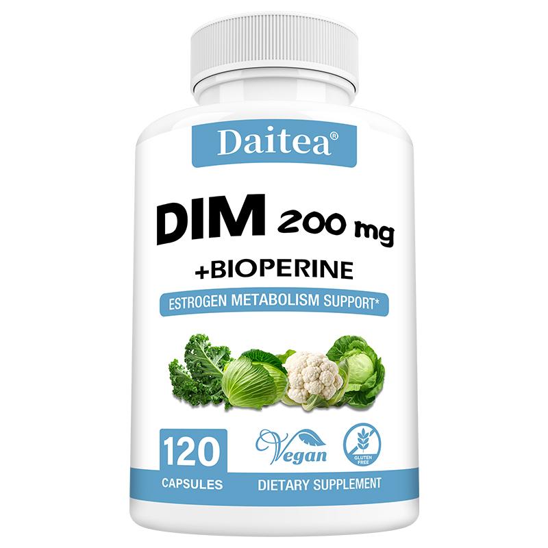 DIM 200mg Capsules with BioPerine Estrogen Metabolism and Balance Support for Men and Women 120PCS