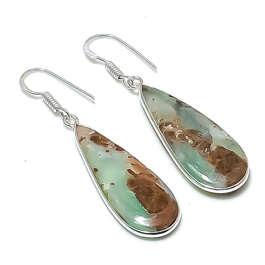 Натуральный хризопраз Серебряный Серьга 925 пробы 2.09  AEE-10849