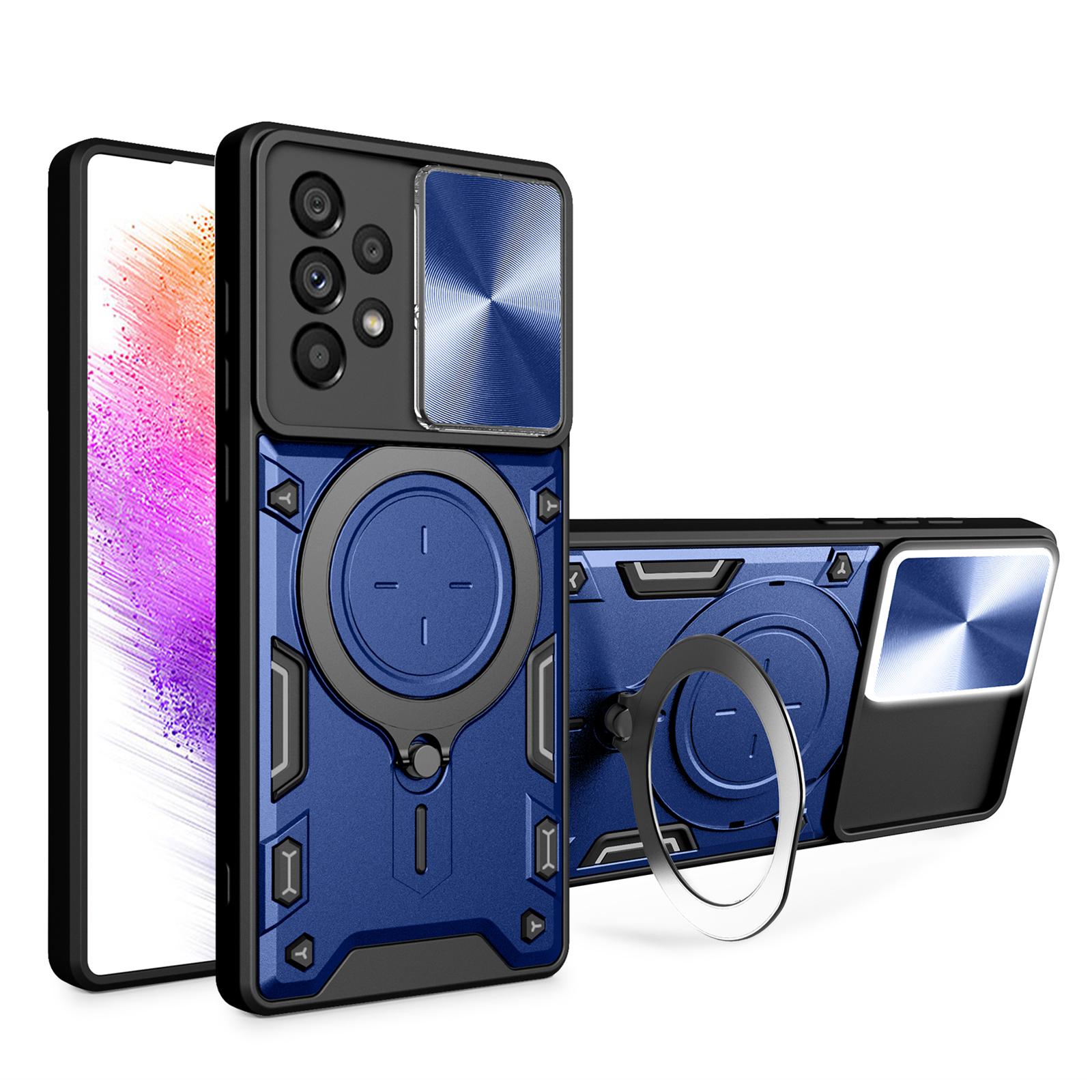 

Shockproof Case for Samsung Galaxy A73 5G Anti-Drop Kickstand Cover TPU PC Phone Shell with Slide Lens Lid Blue